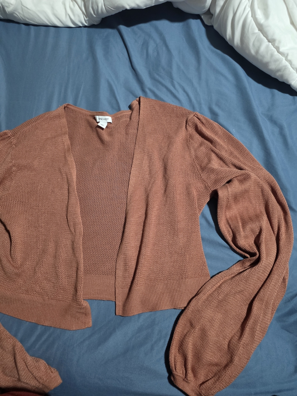 NINE WEST .... Terracotta Open-Front Balloon Sleeve Cardigan
